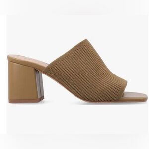 Journee Collection Tan Knit Block Heel Mules